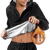 Bingrong Damen Sauna Shirt Thermo Langarm Trainingsanzug Bauchweg Fitness Waist Trainer Abnehmen Saunaanzüge Schwitzanzug Schnelltrocknend Sportanzug Body Shaper (Schwarz, 3X-Large)