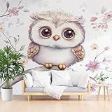 Süßes Tiermuster Eule 3D Tapete Wandpaneele 200 x 140 cm, Weiß Fototapete Wohnzimmer Schlafzimmer, Kinderzimmer Tapete Wandtapete Motivtapeten