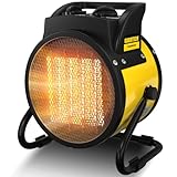 GARDTECH 3000W Heizlüfter Energiesparend, Keramik Heizstrahler, Heizung Elektrisch extra Stark, Großes Luftvolumen, Kippschutz, Thermostat, 30 m² Bauheizer mit Überhitzungsschutz Gelb