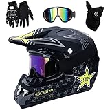 UIGJIOG Fullface Helm MTB,Black Motocross Helm Kinder Für Mountainbike ATV BMX Downhill Offroad,Für Motorrad Crossbike Off Road Enduro Sport Jugend Motorrad Fahrrad Helm,S(52~53cm)