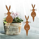 Festicy Gartendeko für draußen wetterfest Set I 3 Metall Osterhasen als Rostige Gartendeko Optik I Garten Deko I Gartenstecker Frühlingshafte Außendekoration