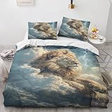 NUEYSP Bettwäsche 200x200 Brauner LöWe Bettwäsche-Sets 3D-Motiv, Mikrofaser, 1 Bettbezug 200x200 + 2 Kissen 80x80 mit Verdecktem ReißVerschluss für Mädchen Jungen.