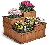needs&wants® Multi Hochbeet mit 4 Pflanzkästen quadratisch aus Holz für Garten Balkon Terrasse, 4er Pflanzbeet Blumenbeet niedrig mit Folie, 81 x 81 x 61 cm, braun