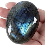 QINJIEJIE Groß Labradorit 2.4' Ovale Mondstein Kristalle Natürliche Edelstein Sorgensteine Handschmeichler Stein Polierte Reiki Steine Spirituelle Geschenke 1PC