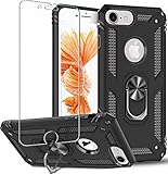 Folmeikat Hülle für iPhone 8/7/6/6S Displayschutzfolie, 360 Grad drehbarer Metallring, Stoßdämpfung, verstärkte Ecken, TPU für Apple iPhone 8/7/6/6S (4,7 Zoll) schwarz