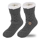 BOER Hausschuhsocken – rutschfeste, weiche und gemütliche Hausschuhsocken für Damen im Winter, mit Fleece gefüttert, flauschige Socken, gestrickte, warme Haussocken