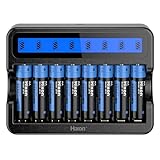 Hixon AA Akku Wiederaufladbar, 8 Stücke Lithium Akku AA 1,5V 3500mWh mit 8-Slot Smart LCD-Display-Ladegerät, Langlebige Wiederaufladbare AA Lithium Batterien
