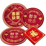 LaVenty Chinesisches Neujahr Dekoration 2026 Frohes Neues Jahr Tischgeschirr Partyzubehör Platten Servietten für Frühlingsfest Party Tischdekoration Geschenke