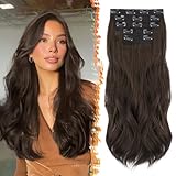 BARSDAR Clip in Haarverlängerungen, 50cm Wellige Clip in Hair Extensions für Frauen 5PCs Voller Kopf Natürliches Look Synthetisches Haarteil Haarextension - Dunkelbraun