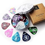 MORIATY® 20 Plektren im Set inkl. Gitarrenschule + Geschenk-Box — Gitarren Plektrum aus extrem robustem Celluloid | 4 Stärken: 0.46-1.20 mm