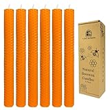 Orange Bienenwachskerzen-Set, 6 Stück, 22,9 cm lange Kerzenständer für den Herbst, geruchlos und tropffrei, handgerollte Bienenwachskerzen für Zuhause, Durchmesser 2 cm Basis, Brenndauer 4 Stunden
