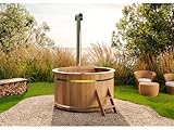 FinnTherm Holz Badefass Bergen, Hot Tub Ø 160 x 110 cm, inkl. Edelstahl-Ofen 22 kW und Einstiegsleiter, 3-4 Personen, Schwimmbecken, Badebottich, Sprudelbad
