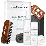 COLOURLOCK Lederpflege Set Glattleder | Leder Pflege Set geeignet für Auto Sofa Couch UVM. | Lederreiniger Mild + Leder Protector + Reinigungsbürste + Reinigungsschwamm + Tücher