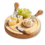 Kesper | Käseschneideplatte mit Besteck, Material: Bambus, Maße: B: 23 x H: 23 x T: 3,6 cm, Farbe: Braun | 58642