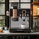 Tjean Barista Senso Siebträgermaschine mit Mahlwerk und Manuellem Milchschäumer,3-in-1 Dampf-Espressomaschinen mit Doppelkessel,20 Bar ital. Drucksystem,2,8L Wassertank,15 Mahlgradeinstellungen