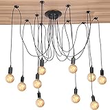 Deckenlampe Wohnzimmer, 10 Flammig Deckenleuchte Küche Retro E27 Wohnzimmerlampe Pendellampe Schlafzimmerlampe Schwarz Kronleuchter