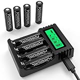 POWEROWL AA Akku mit Ladegerät, 8 Stück AA Akkus 2800mAh NI-MH mit intelligentem 4 Slot Akkuladegerät (USB-Schnellladung, unabhängiger Steckplatz)
