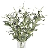 Mozeat Lens 5 Stück Olivenzweige Künstlich, Simulation Grüner Olivenbaum Deko Künstliche Zweige Griechische Deko für Hochzeit, Garten, Haus, Büro, Indoor Outdoor Dekoration
