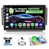Hikity 2G+64G Autoradio für Peugeot 208/2008 2012-2018 Android Auto-Stereoanlage GPS mit Wireless Carplay Android Auto UKW/RDS-Radio WiFi + Rückfahrkamera + MIKROFON - 2DIN 10-Zoll-Touchscreen