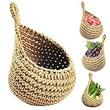 ROLLWAY Hängekorb Obstkorb Hängend Korb 30x27cm Jutebeutel Jutetasche Korb geflochten Hängend Körbe Jute Gemüsekorb Wandkorb Pflanzkorb Dekorativer Hängekörbchen für Küche Bad