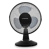 TROTEC Tischventilator TVE 11, geräuscharmer Ventilator, 25 Watt, 2 Gebläsestufen, 80°-Oszillation, 23 cm Flügeldurchmesser, stabiler und kippfester Standfuß, schwarz