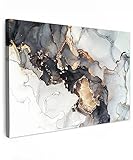 MuchoWow© Bild auf Leinwand Groß 120x80 cm XXL Schlafzimmer Bilder Wand Goldene Deko Wohnzimmer Modern Wanddeko Gold Bilderwand Geschenk Marmor - Abstrakt - Schwarz Weiß - Luxus