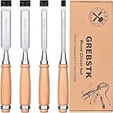 GREBSTK 4 tlg. Stechbeitel Satz für Holzarbeiten Professionelle Beitel aus CRV Stahl mit scharfer Schrägkante & hochschlagfestem Buchenholz Griff