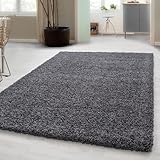 Carpetsale24 Shaggy Hochflor Teppich Wohnzimmer 120 x 170 cm Grau - Moderner, Flauschiger Langflor Teppich – Weicher Carpet für Schlafzimmer, Esszimmer & als stilvoller Küchenteppich