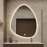 Zhoudong 70×90cm Wandmontage Asymmetrischer Moderner Badspiegel, 100cm LED Rahmenlos Unregelmäßiger Kosmetikspiegel mit 3 Lichtfarben Dimmbar, Antibeschlag(32 * 24inch)