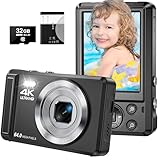 Digitalkamera, 4K 64MP Kompaktkamera Fotokamera mit 32GB Karte 16X Digitalzoom 2,4' großem Bildschirm Fotoapparat Digitalkamera für Kinder Einsteiger Teenager (Schwarz)
