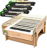 5x BURI Grill Öko Einweggrill Einmalgrill 100% Nachhaltig - Bio Grill rauchfrei 31x24 cm Bambus Kohle und Grillrost, natürlichen Materialien, weniger CO2 Emission, 5 min startklar über 1h Brenndauer