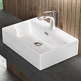 doporro Waschbecken keramik Aufsatzwaschbecken Hängewaschbecken Waschtisch mit Nano-Bechichtung 51x36x13 cm Weiß
