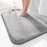 LUOJINYI Badematte 40x60cm rutschfest, Weich Wasserabsorbierende, Shaggy Hochflor-Mikrofasermatte für das Badezimmer, Badvorleger Maschinenwaschbar für Badewanne, Dusche und Badezimmer (Dunkelgrau)