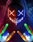 2022 NEU Halloween Maske LED Maske Leuchtende Handschuhe-Set, Mehrere Leuchtmodi The Purge Maske Kostüm, Halloween Kostüm Herren Kinder Jungen Teenager, Horror Maske, Ghostface Maske Halloween Party
