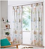 heimtexland ® Vorhang Kindergardine Skandi Leinen Optik Natur Bunt Deko Gardine Kinderzimmer Transparent Typ755 Bandschal HxB 245x135 cm