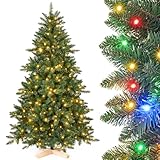 Yorbay Künstlicher Weihnachtsbaum mit Beleuchtung Bunt LED mit Holzständer für Weihnachten-Dekoration (150cm)