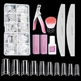 Acryl Künstlich Nagelspitzen, Venares 500 Stücke Falsche Nagel Nageltips Französisch, 10 Größen Nageltips Set mit Nagelkleber Nägel Feilen Nagelpuffer Block Nagelbürste Nagelknipser (Natürlich)