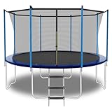 Trampolin, Outdoor Ø 8FT(244 cm), verstärkter rostfreier Stahlrahmen + Sicherheitszäune, für den Hausgebrauch, Kinder- und Erwachsenentraining, Tragfähigkeit 400 LBS, Sicherheitsaufwertung (Blau)