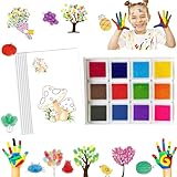 Ronoza Fingerfarben Kinder Ungiftig ab 1 Jahr, 12 Farben Fingermalfarben für Kinder Ungiftig mit Malbuch, Sicherer Fingermalfarbe, Fingerfarbe Baby, 30 Seiten Fingerstempel Set Fingerfarben