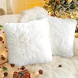 2er Set Plüsch Kissenbezüge, Doppelseitig Weicher Plüsch Zierkissenbezüge, Künstlich Pelz Fellkissen Dekorative, Kissenhülle Dekokissen für Sofa Schlafzimmer Zuhause Auto Dekor (40x40cm, Weiß)