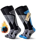 Niorasen 2 Paar Merino Skisocken Herren Damen, Thermo Snowboard Socken, Skistrümpfe mit Polsterung, Wärme Kniestrümpfe für Skifahren, Snowboarden, Outdoor Wintersport, Size M, Schwarz Blau