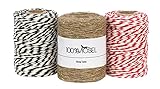 100% Mosel Bastelschnur Set, Hanf- + Baumwollkordel (3 x 100 m), praktisches Geschenkband für Weihnachten & Adventszeit, Verpackungsmaterial für jeden Anlass