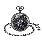 Unendlich U Herren Römische Ziffern Skala Taschenuhr mit Halskette Kette Analog Handaufzug Unisex Retro Steampunk Mechanische Kettenuhr