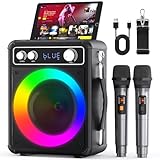 Tragbare Karaoke Maschine mit 2 Drahtlosen Mikrofone, Ankuka Bluetooth Lautsprecher Box für Erwachsene/Kinder mit LED Lichteffekte, Unterstützt TF/USB, FM, Rec, AUX in, TWS für Party, Geburtstag
