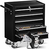 MASKO® Werkstattwagen - 5 Schubladen, schwarz | Abschließbar | Massives Metall | Mobiler Werkzeug-Wagen ohne Werkzeug | Profi Werkstatt-Wagen | Rollwagen zur Werkzeugaufbewahrung mit Schloss |