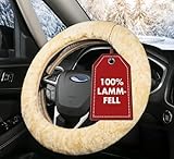 Walser Lammfell Lenkradbezug Auto, 100% Lammfell Lenkradschutz Auto, Auto Lenkradbezug, Lenkradbezug Fell, Lenkrad Bezug, Auto Winter Zubehoer, Lenkradbezug Winter, Lenkrad Wärmer beige 19543