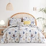 Wajade Bettwäsche 135x200 4teilig Bettbezug - Bettwäsche-Sets 135 x 200 cm 2er Set Blumen Blau Muster mit 2 Kissenbezüge 80x80cm Polyester Mikrofaser Bedding 2er Set mit Reißverschluss