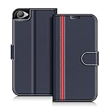 COODIO Handyhülle für HTC Desire 12 Handy Hülle, HTC Desire 12 Hülle Leder Handytasche für HTC Desire 12 Klapphülle Tasche, Dunkel Blau/Rot