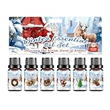 Winterzeit Ätherische Öle Set, 6 x 10 ml Aromatherapie Ätherische Öle für Diffuser, Diffuser Öl, Seifenduftöl - Weihnachtskranz, Lebkuchen, Zuckerkekse, heiße Schokolade, Pfefferminze, Zimt