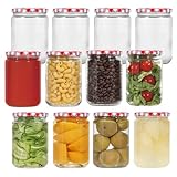 LIMILI Marmeladengläser, 12 Stück, luftdicht, 500 ml, mit rotem Gingham-Deckel, Einkochgläser, Einmachgläser, Einmachgläser, perfekt für hausgemachte Marmelade, Chutney-Gläser